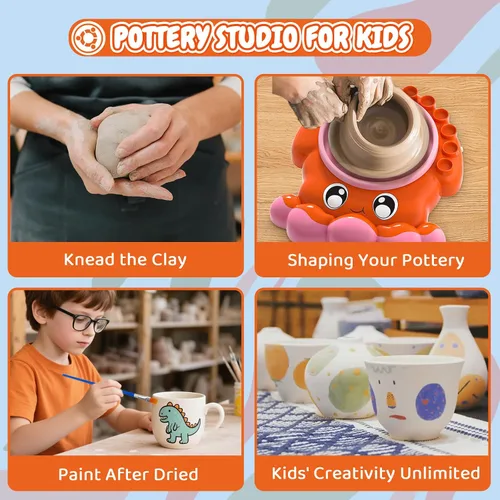 Vista 4 de Insnug Rueda de alfarería para niños – Artes y manualidades para niños de 8 a 12 años, kit de rueda de alfarería para niños, juguetes