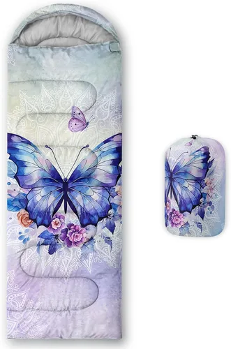 Vista 57 de QOOMO Saco de dormir para camping, 3 estaciones, clima cálido y fresco, ligero, saco de dormir impermeable para adultos y niños, viajes y al aire