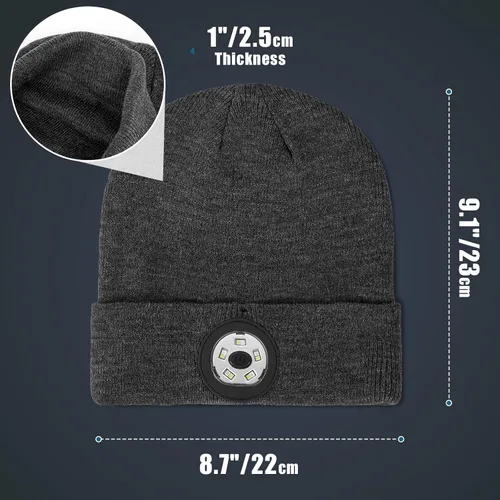Vista 5 de OOPOR Gorro LED con luz - Gorro de punto con luz recargable, unisex, cálido