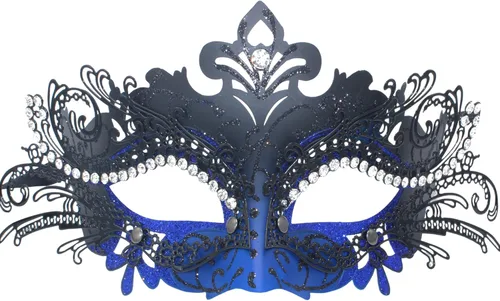 Vista 15 de Máscaras de metal para mujeres/hombres, máscara veneciana de Halloween, máscara de Mardi Gras Negro