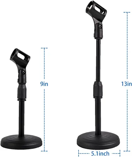 Vista 2 de Soporte de micrófono de escritorio, soporte de micrófono de escritorio de mesa resistente con base de metal antideslizante, adaptador de 3/8