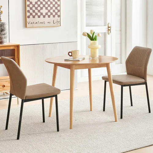 Vista 18 de Juego de mesa de comedor para 4, mesa de comedor rectangular irregular de madera moderna, sillas de comedor de cuero, 4 mesas y sillas, juego de 4
