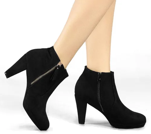 Vista 2 de Allegra K Botines de tacón grueso con cremallera lateral para mujer