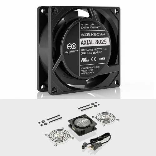 Vista 2 de AC Infinity AXIAL 8025, ventilador para magdalenas, 120 V CA 3.150 in x 0.984 in de alta velocidad, certificado UL para proyectos de escape