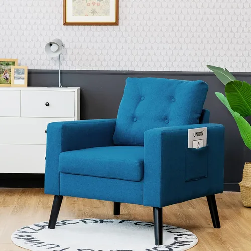 Vista 2 de Giantex Silla decorativa moderna, silla tapizada para sala de estar, sofá individual con botones, para leer en el dormitorio, habitación