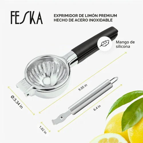 Vista 2 de Exprimidor de limón de acero inoxidable - Exprimidor de cítricos de primera calidad - Exprimidor de lima para jugo sin semillas - Exprimidor de mano