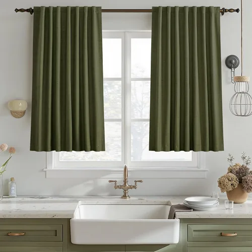 Vista 94 de UHITECH Cortinas opacas de 35 pulgadas de largo para sala de estar, 2 paneles, cortina opaca corta para cocina para ventanas pequeñas, cortinas