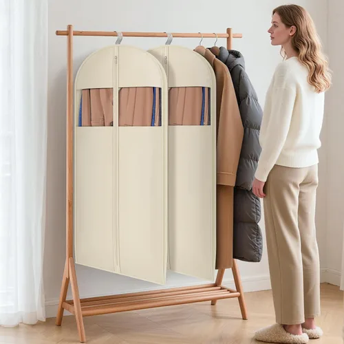 Vista 5 de Syeeiex Bolsa de compresión para colgar y ahorrar espacio, 54 pulgadas Beige