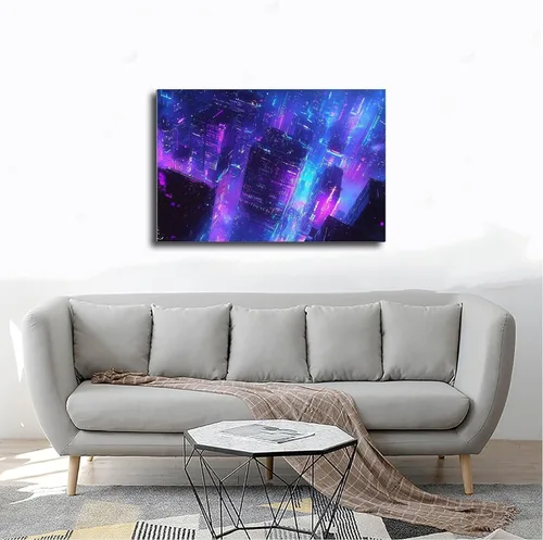 Vista 4 de XAHOR Retro-Futuristic Cyberpunk Wall Poster – Neon Urban Subculture Art Print – Moody Home Decor Canvas Wall Art Print Poster For Home School