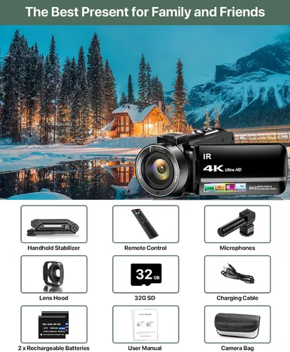 Vista 15 de Videocámara 4K 64MP para vlogging, cámara para YouTube, pantalla táctil de 3.0", zoom digital de 18 aumentos, visión nocturna IR con micrófono