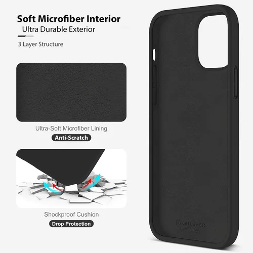 Vista 6 de CellEver Funda de silicona resistente para iPhone 12 y 12 Pro, dos protectores de pantalla de vidrio inastillables, protección militar contra Negro