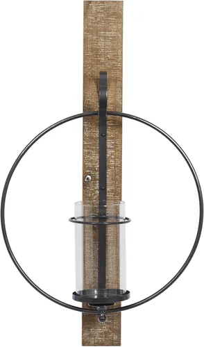 Vista 11 de Deco 79 Aplique de pared de metal suspendido en forma de arco con respaldo de madera marrón y borde de cuentas, 6 x 6 x 16 pulgadas, negro