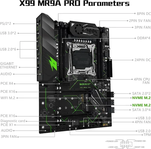 Vista 6 de MACHINIST Placa base ATX LGA 2011-V3, placa base para juegos X99 con tarjeta de auto-comprobación