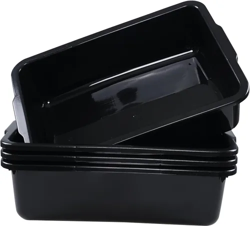 Vista 2 de Sadstory - Tina de autobús comercial de plástico negro, caja de autobús grande de 35 L, 4 paquetes