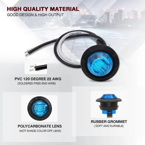 Vista 4 de TMH 100 luces indicadoras laterales redondas de 3/4 pulgadas de 3/4 pulgadas, 3 LED, 12 V CC (azul (100 unidades)
