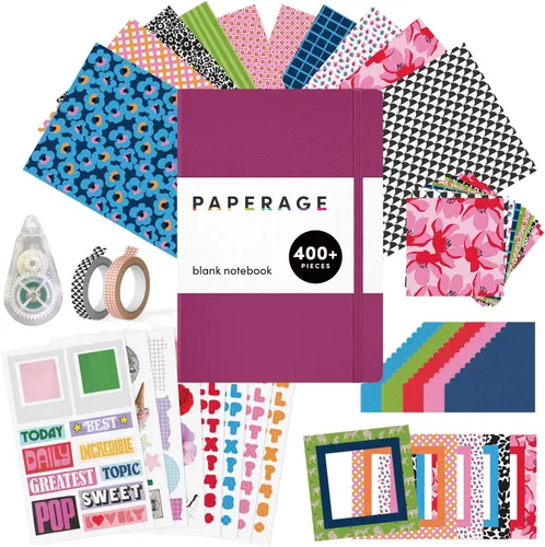 Vista 10 de PAPERAGE Kit de diario de viñetas, juego de diario punteado y kit estacionario, cuaderno de tapa dura con puntos (rubor), 12 bolígrafos finos, 8