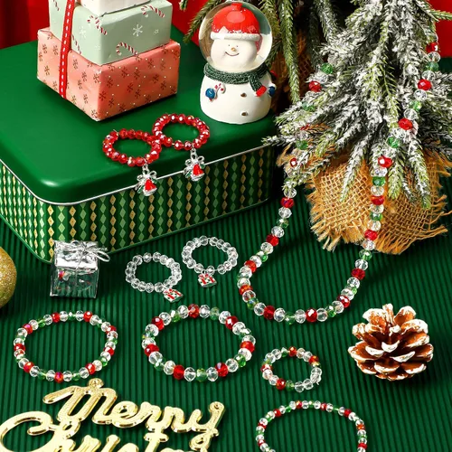 Vista 5 de 1000 cuentas de Navidad, cuentas de color rojo, verde y blanco AB para pulseras