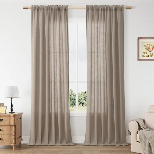 Vista 54 de Cortinas de lino verde aguamarina de 84 pulgadas de largo, juego de 2 paneles semitransparentes con bolsillo para barra para comedor, decoración