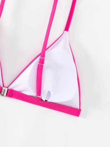 Vista 4 de SHENHE Traje de baño acanalado con tirantes delgados y micro triángulo, para mujer