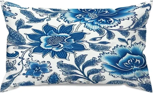 Vista 21 de Chinoiserie - Fundas de almohada decorativas de porcelana azul y blanca con patrón de edificios de estilo chino de 12 x 20 pulgadas, fundas de cojín