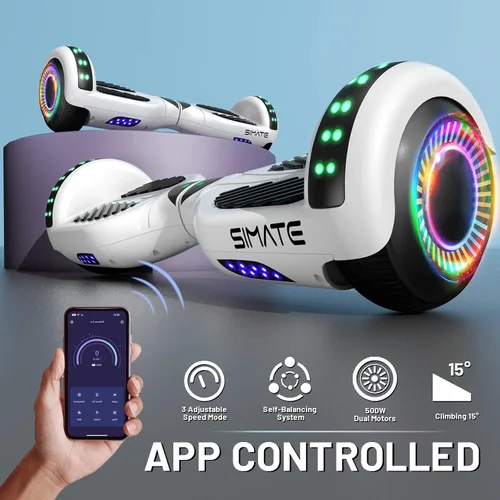 Vista 3 de SIMATE Aeropatineta con combinación de accesorios de asiento, 6.5 pulgadas, autoequilibrante, con altavoces Bluetooth y luces LED para niños