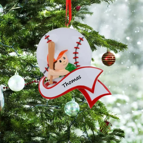 Vista 2 de Adorno de jugador de béisbol – Adorno de Navidad personalizado de béisbol para niño, adorno deportivo con nombre, regalo de recuerdo personalizado