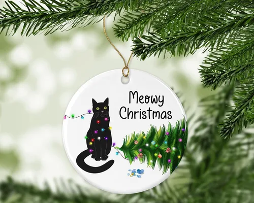 Vista 3 de HTDesigns Adorno de Navidad de gato negro – Adornos divertidos de gatos – Lindo adorno de gato negro – Adorno de Navidad de gato para amantes