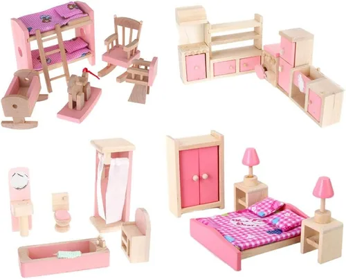 Vista 3 de Sanway 1/12 Dollhouse Miniatura exterior inward-open Puerta de madera con Steepletop, Rosado