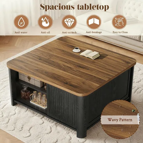 Vista 4 de Decofy - Mesa de centro elevable con almacenamiento, mesa de centro de 31.5" con diseño de mediados de siglo cuadrado para la sala de estar