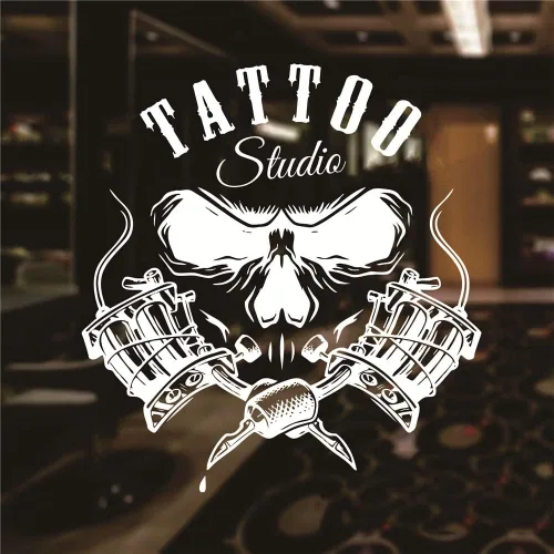 Vista 5 de Vinilo Tattoo Studio Logo Sign Wall Window Pegatina Negro