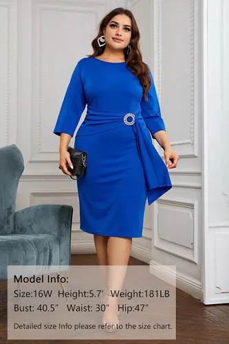 Vista 2 de KIMCURVY Vestido de manga 34 para mujer, talla grande, vestido de noche para negocios, cóctel, fiesta, con diamantes de imitación Revomables