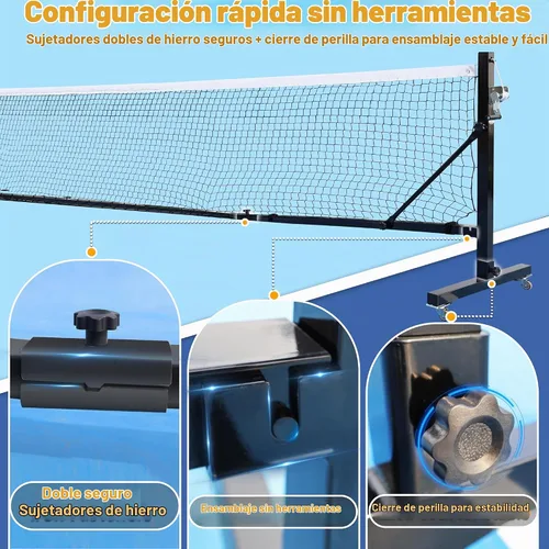 Vista 5 de Seliyoo Red de pickleball portátil con ruedas, torneo de 22 pies, cabrestante de mano galvanizado, poste resistente, juego de red de bolas de Negro