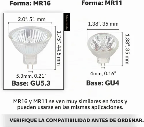 Vista 3 de Simba Lighting focos de luz LED MR16 halógenos de 20/35/50 W y 12 V, con base GU5 de 3 pines. Paquete de 10 unidades.