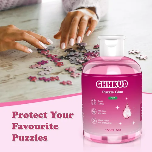 Vista 7 de GHHKUD Pegamento para rompecabezas, 10.5 onzas líquidas, transparente con pinceles aplicadores para madera de papel de rompecabezas, reemplaza