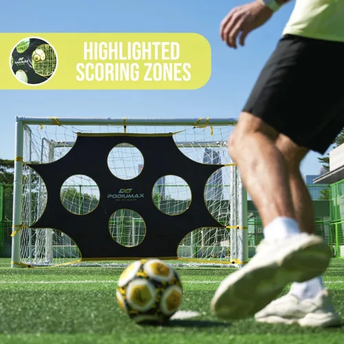 Vista 3 de PodiuMax Red de objetivos de fútbol con 10 zonas de puntuación, compatible con todas las porterías de fútbol de 8 x 6 pies, 12 x 6 pies, 14 x 7 pies