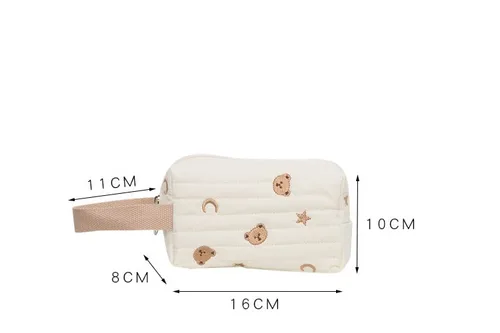 Vista 7 de Bolsa de maquillaje Kawaii de felpa para cosméticos, bolsa de aseo estética japonesa peluda, organizador de almacenamiento bordado de oso de hadas