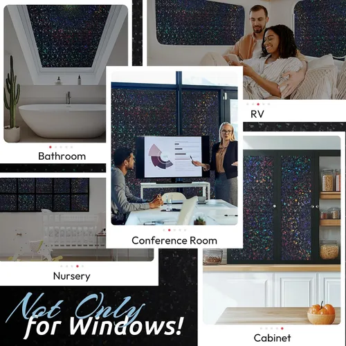 Vista 9 de rabbitgoo - Película de privacidad para ventanas con diseño de arco iris y vidrio manchado, patrón de diamante, calcomanía no adhesiva con tinte