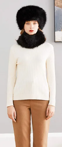Vista 6 de Lovful Sombrero estilo cosaco ruso de piel sintética para mujer, conjunto de bufanda para mujer