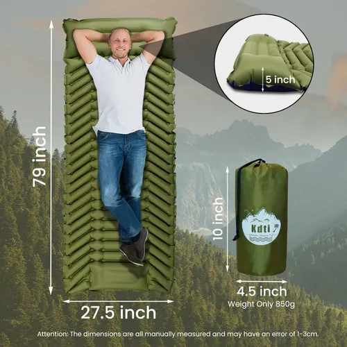 Vista 4 de Colchoneta inflable ultraligera con bomba de pie incorporada, colchón de aire duradero mejorado para camping, mochileros, senderismo, diseño
