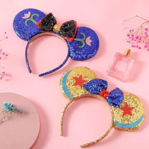 Vista 7 de ZIRICHER Diademas de lazo con orejas de ratón 2 piezas de accesorios de lentejuelas para niñas mujeres adultos niños cosplay fiesta de princesa