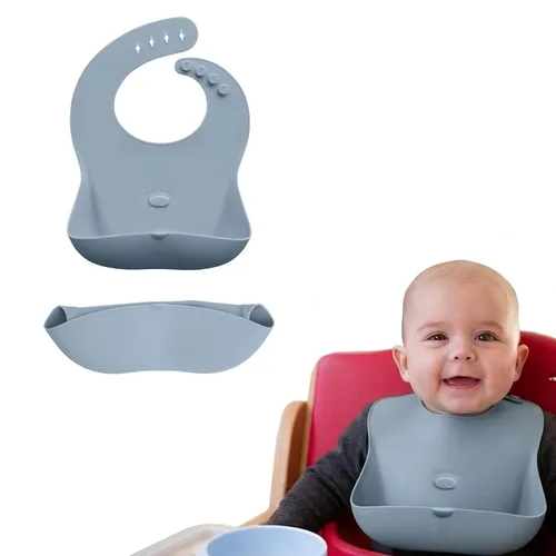 Vista 17 de Abiie Ruby Wrapp - Baberos de silicona para bebés, babero impermeable hecho con material resistente a las manchas, bolsillo frontal para atrapar