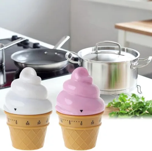 Vista 6 de Lindo helado en forma de administrador de tiempo 60 minutos temporizador mecánico cocina temporizador (rosa)