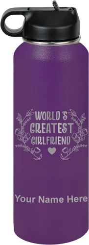 Vista 48 de LaserGram Botella de agua personalizada, World's Greatest Girlfriend, acero inoxidable de doble pared aislada al vacío con popote superior, regalo