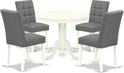 Vista 24 de East West Furniture ANAS3-AWA-08 Juego de mesa de comedor de cocina de 3 piezas contiene una mesa moderna y 2 sillas de comedor tapizadas de tela