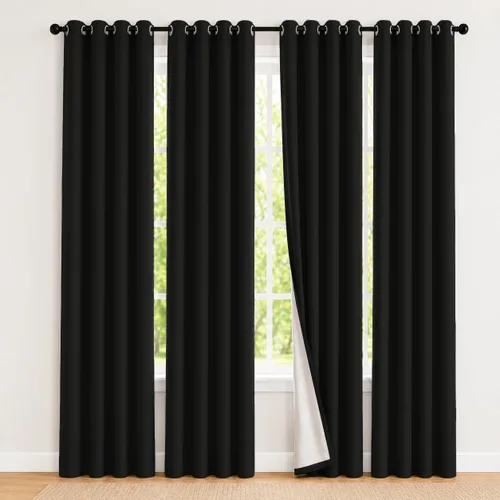 Vista 74 de 2 paneles de cortinas 100% opacas, de peso medio, con aislamiento térmico y ojales para dormitorio, sala de estar, tratamiento de ventana