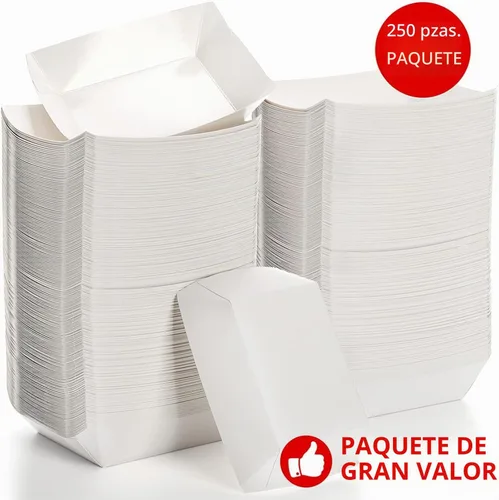 Vista 3 de DEAYOU Paquete de 250 botes pequeños de papel para alimentos, bandeja de alimentos de papel blanco de 1 libra, cesta de cartón desechable para papas