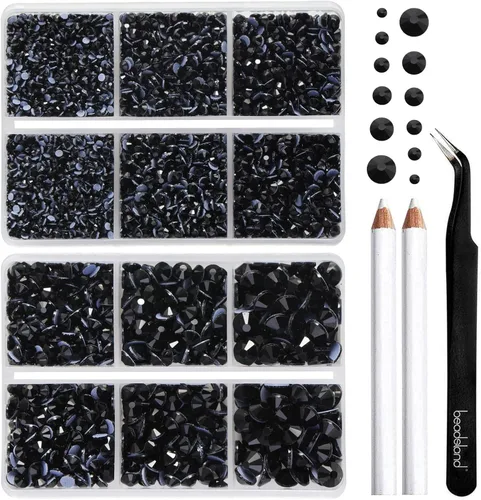 Vista 20 de BEADSLAND Diamantes de imitación termoadhesivos, 6080 piezas de diamantes de imitación azules para manualidades en ropa, 6 tamaños mixtos con lápiz