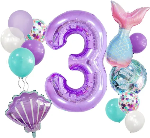 Vista 7 de Decoraciones de cumpleaños de sirena número 1: 13 globos de cola de sirena