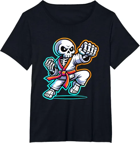Vista 5 de Halloween Skeleton Karate T-Shirt Negro