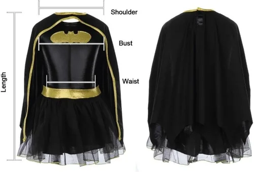 Vista 4 de Disfraz de murciélago para niñas, capa de murciélago de superhéroe, capa negra, disfraz de cosplay de Halloween, conjunto completo